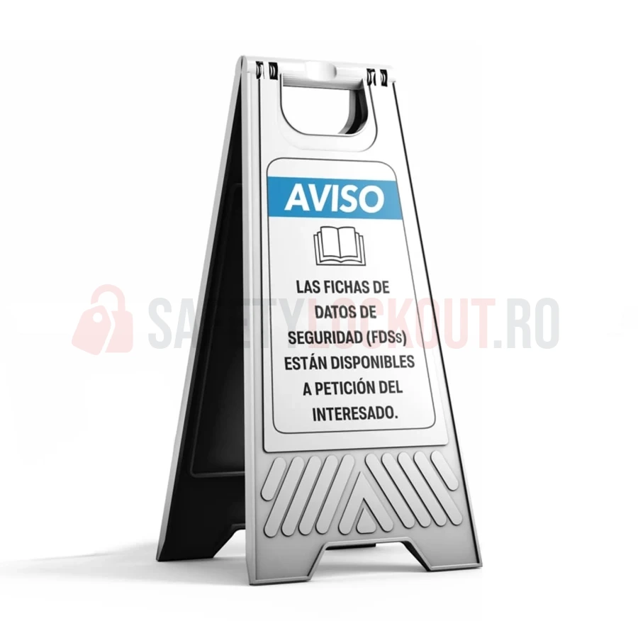 Panou de podea portabil în spaniolă — AVISO FICHAS DE SEGURIDAD, 623 x 311 mm — Cabinete pentru comunicarea pericolelor și fișe tehnice de securitate (MSDS) | Safety Lockout