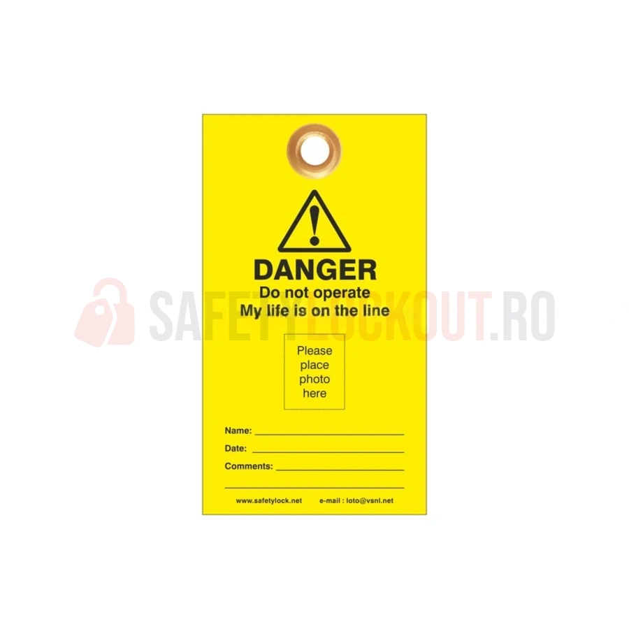 Etichete de blocare LOTO galbene cu ID foto, 0,7 mm (10 buc.) — Etichete laminate | Safety Lockout