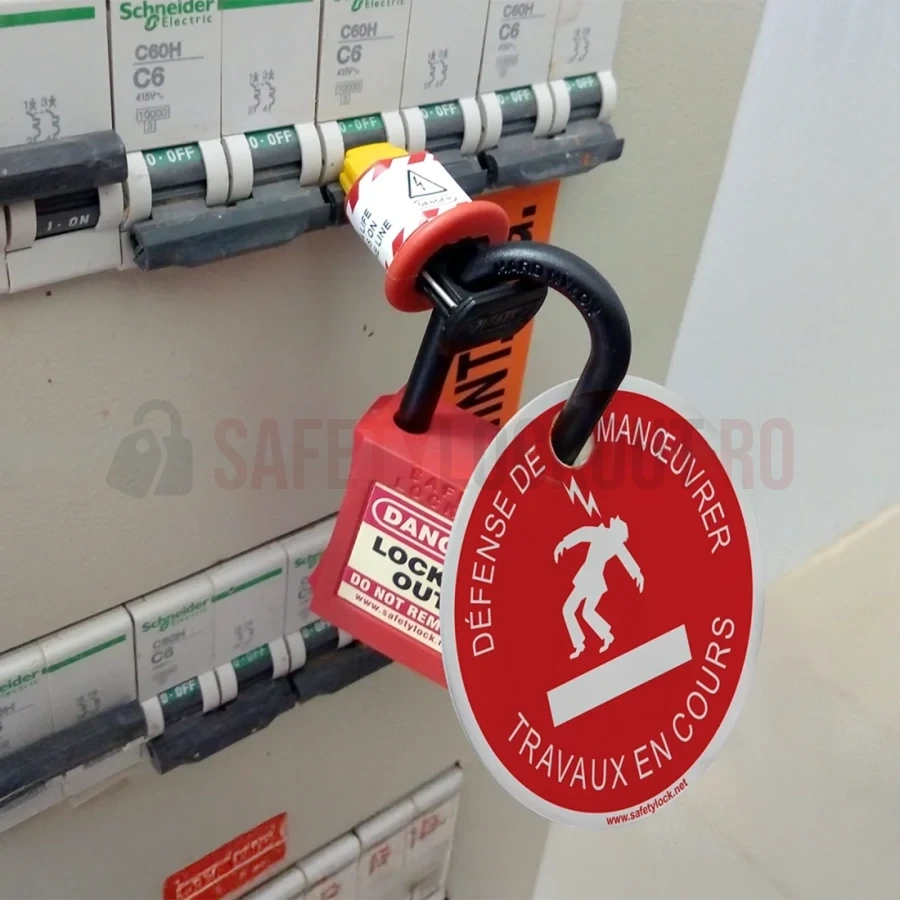Etichetă de blocare LOTO rotundă, text în limba franceză, 80 mm — Etichete LOTO personalizate | Safety Lockout