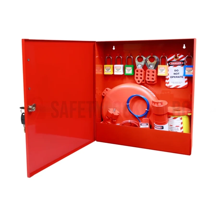 Dulap LOTO metalic Roșu – Mediu, 464 x 394 x 108 mm — Stații LOTO | Safety Lockout