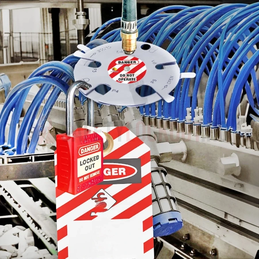 Dispozitiv de blocare pneumatic, rotund, cu 5 orificii — Dispozitive de blocare pneumatice | Safety Lockout