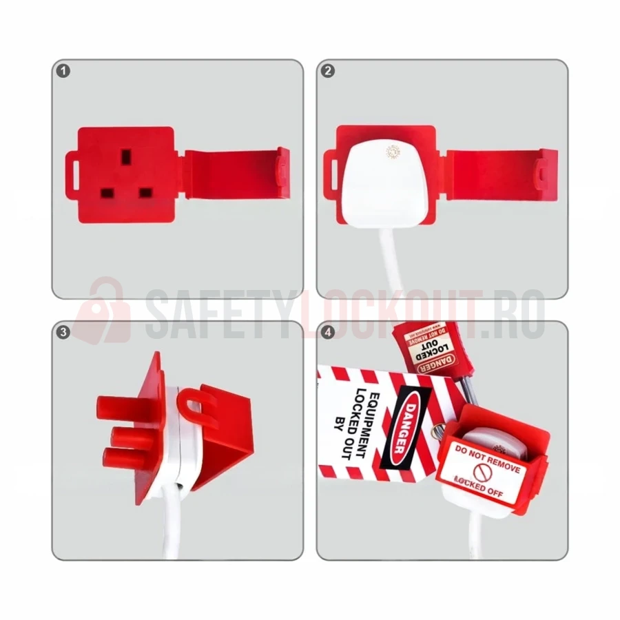 Dispozitiv roșu de blocare pentru ștecher, tip UK 13A — Dispozitiv de blocare pentru ștecher de aparat electrocasnic | Safety Lockout