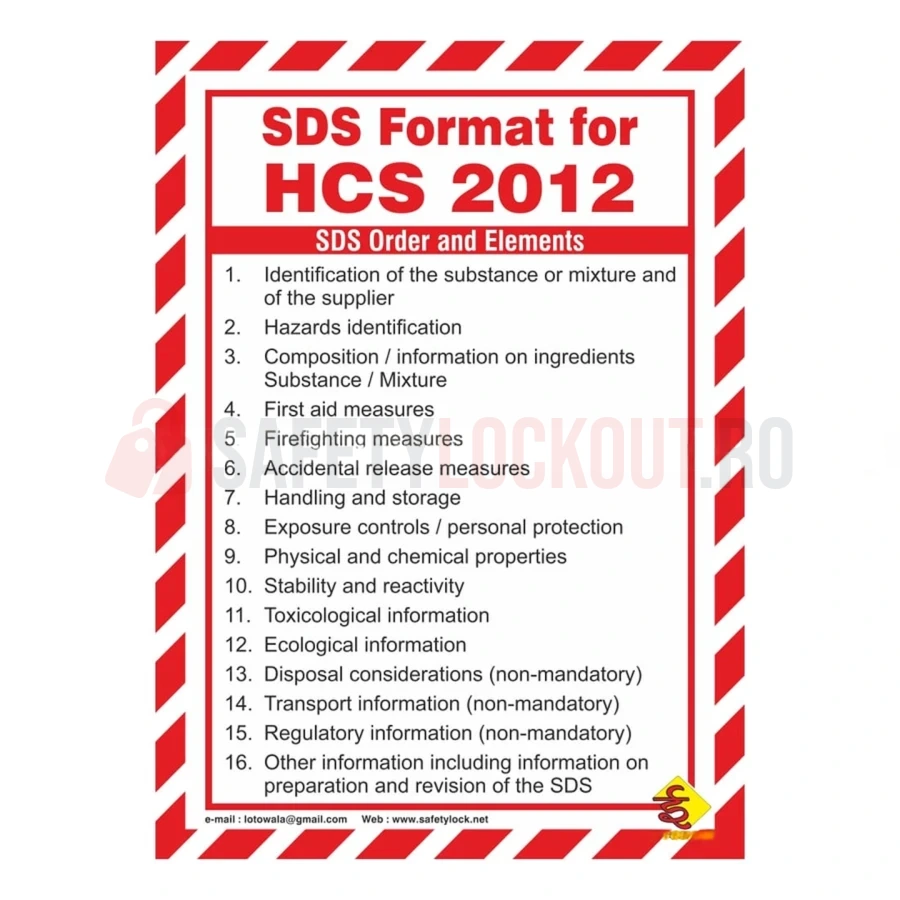 Poster de siguranță pentru comunicarea pericolelor, format SDS — Cabinete pentru comunicarea pericolelor și fișe tehnice de securitate (MSDS) | Safety Lockout