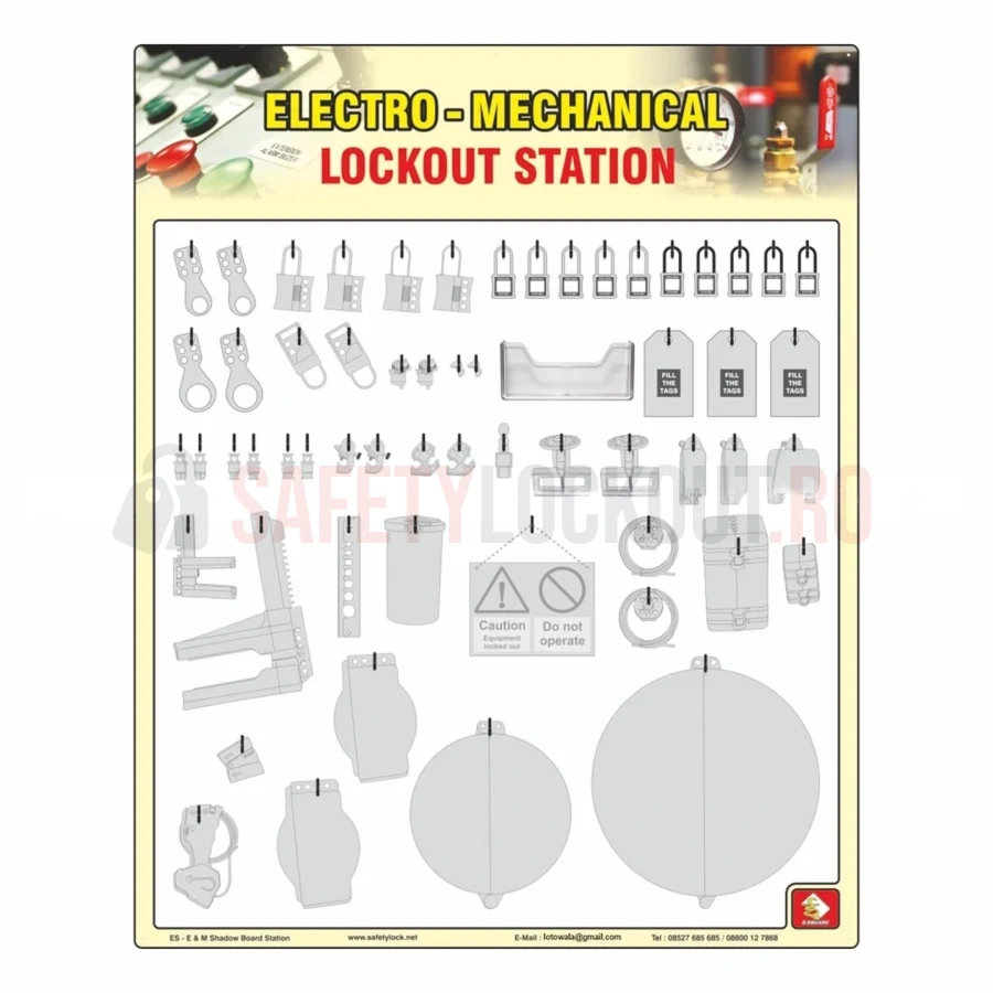 Stație LOTO cu umbră – Electromecanică, 118 x 147 cm — Panouri umbră pentru departamente | Safety Lockout