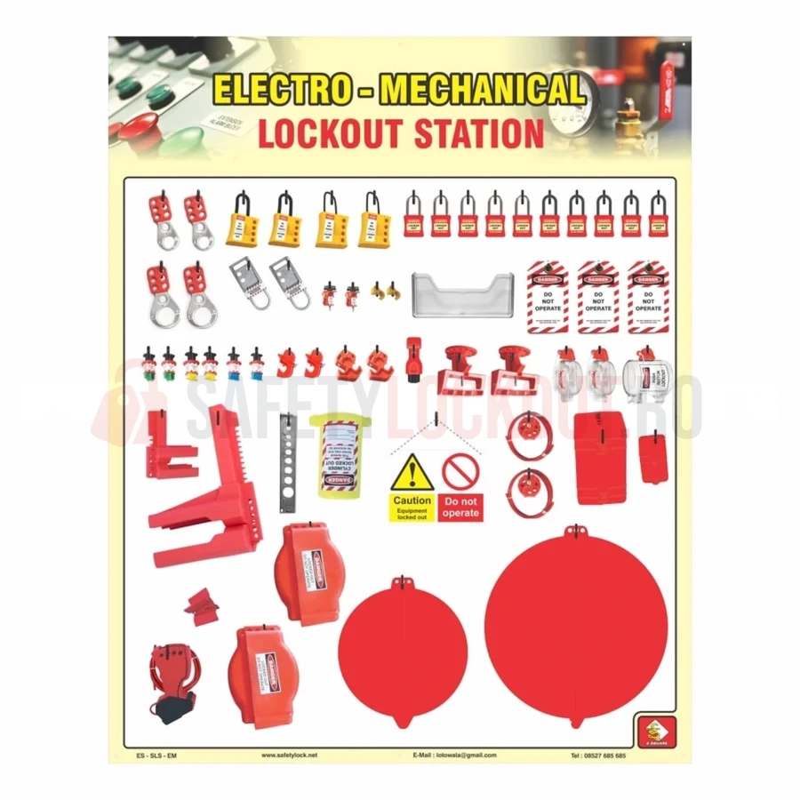 Stație LOTO cu umbră, electromecanică, complet echipată, 46.5″ x 58″ — Panouri umbră pentru departamente | Safety Lockout