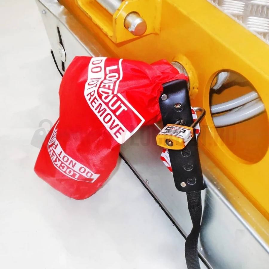 Dispozitiv de blocare pentru ștecher mic, textil, roșu — Dispozitive de blocare pentru ștechere | Safety Lockout