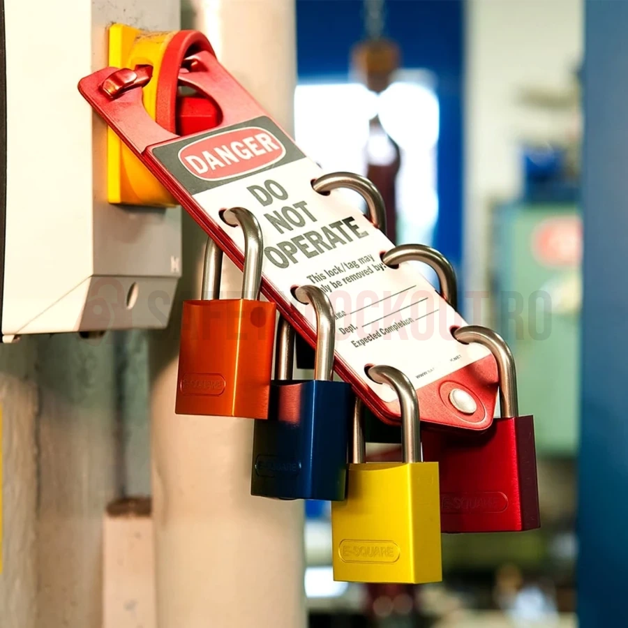 Hasp LOTO TAGO din aluminiu cu etichetă, roșu, 6 orificii — Hasp LOTO din aluminiu | Safety Lockout