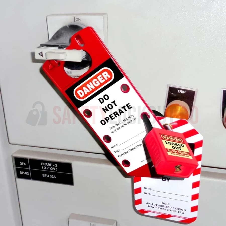 Hasp LOTO TAGO din aluminiu cu etichetă, roșu, 6 orificii — Hasp LOTO din aluminiu | Safety Lockout