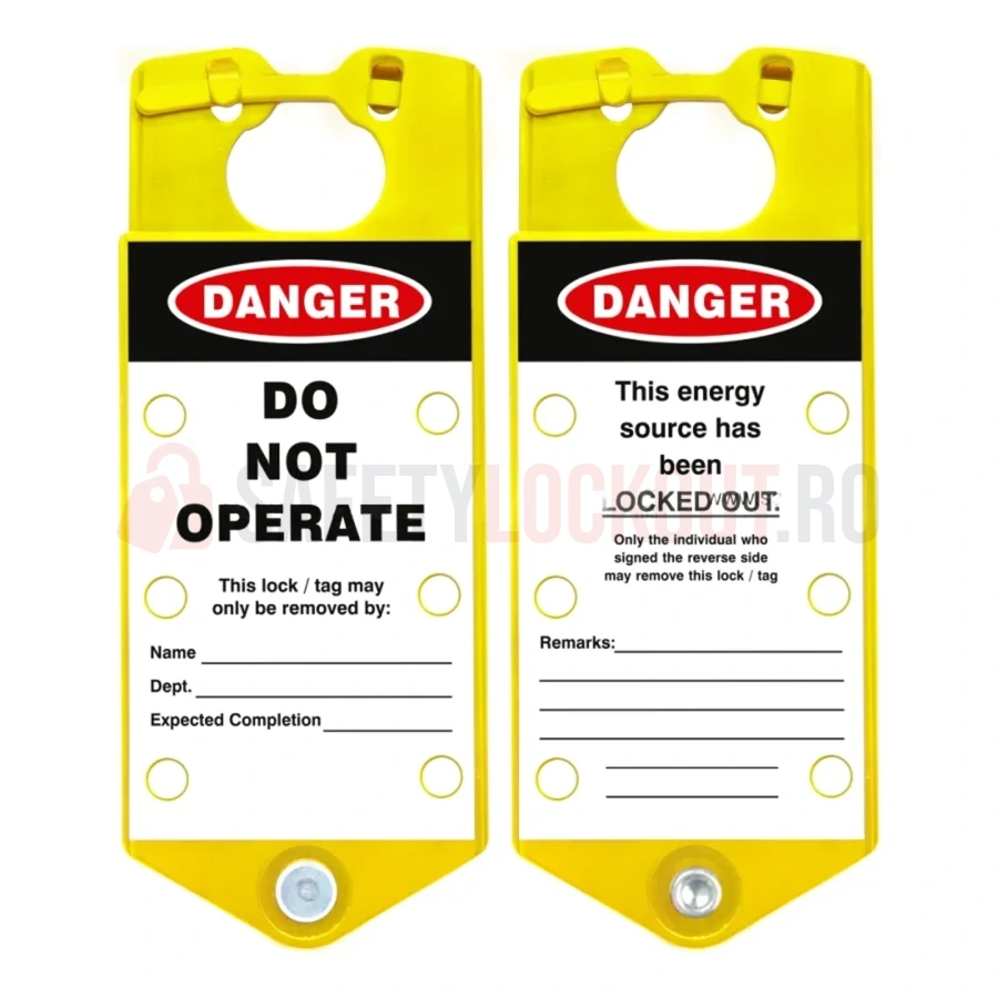 Hasp LOTO cu etichetă TAGO, aluminiu, galben, 6 orificii — Hasp LOTO din aluminiu | Safety Lockout
