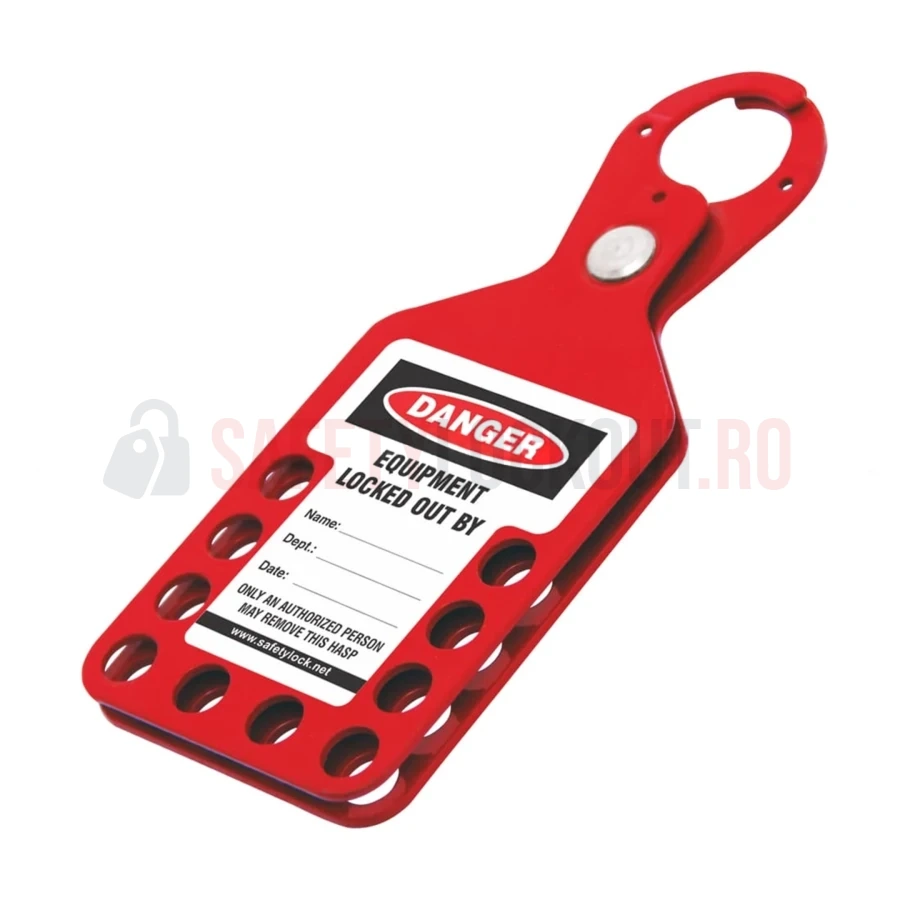 Hasp LOTO cu etichetă TAGO, roșu, 10 orificii — Hasp LOTO din aluminiu | Safety Lockout