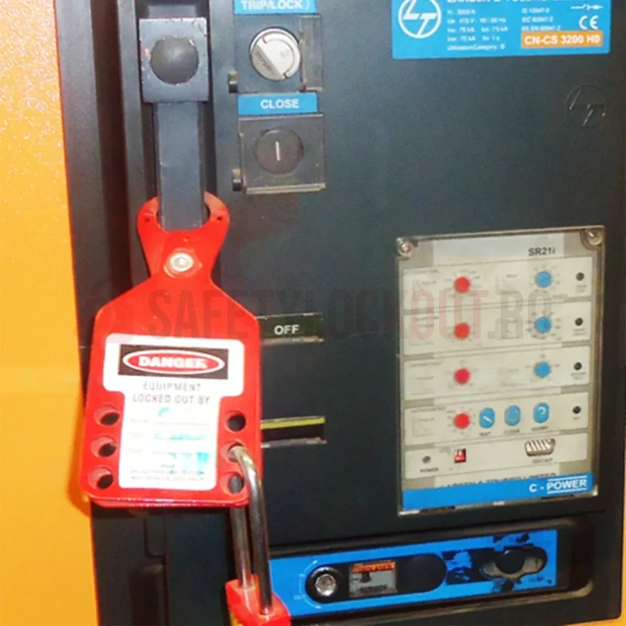 Hasp LOTO cu etichetă TAGO, roșu, 10 orificii — Hasp LOTO din aluminiu | Safety Lockout
