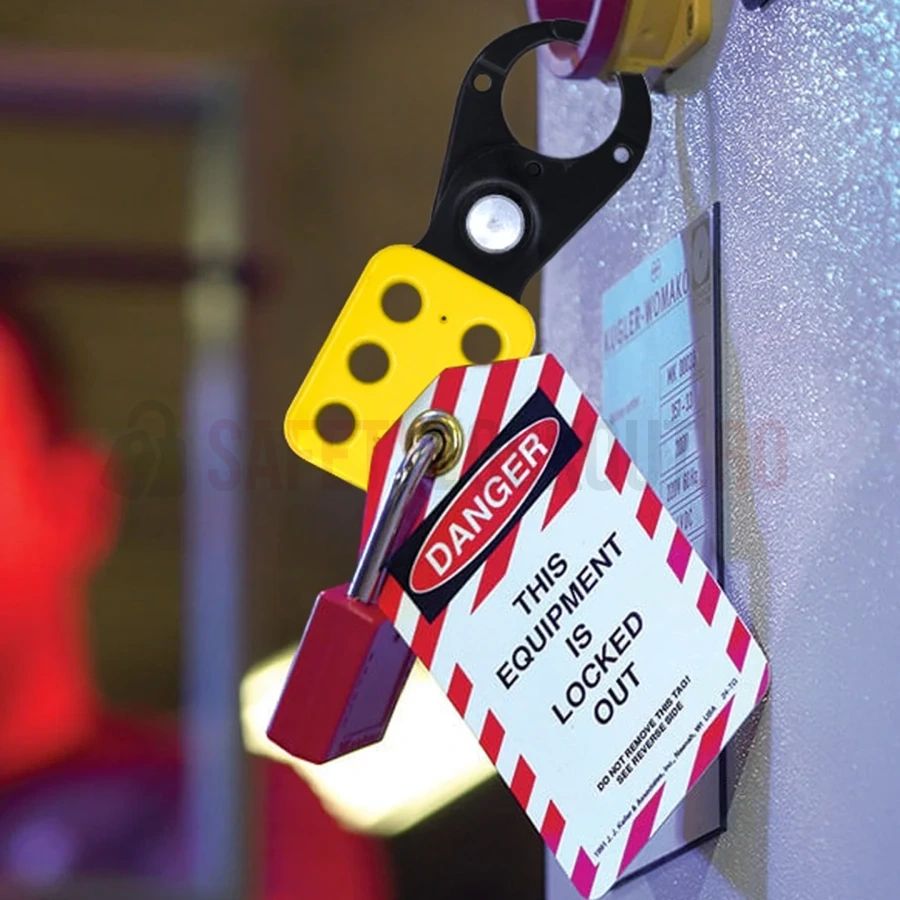 Hasp LOTO metalic mic cu înveliș din vinil, 25 mm, galben/negru — Hasp LOTO | Safety Lockout