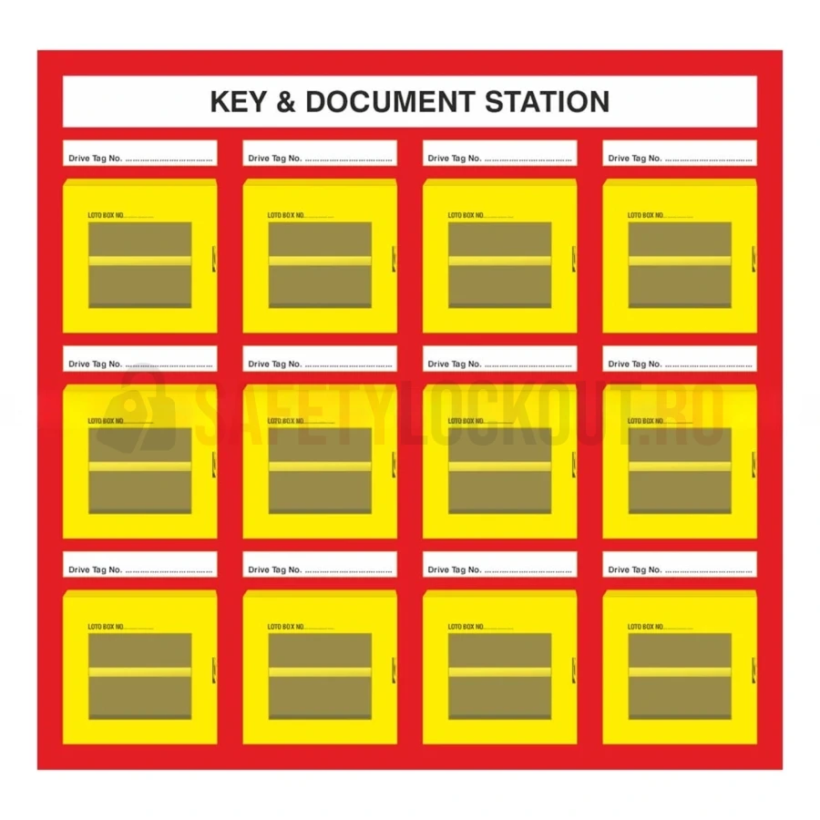 Stație LOTO de Perete pentru 12 Cutii Mini — Cutie de blocare pentru grup | Safety Lockout