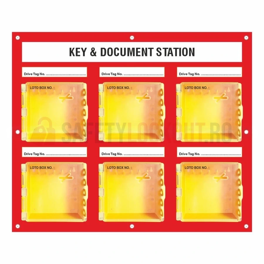 Stație LOTO de Perete pentru 6 Cutii ABS Mini — Cutie de blocare pentru grup | Safety Lockout