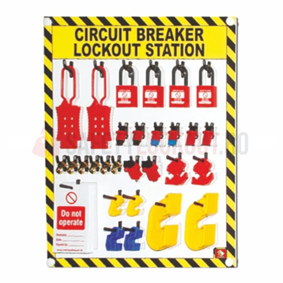Stație LOTO cu umbră pentru disjunctoare, galben/negru, echipată — Stații LOTO cu umbră | Safety Lockout