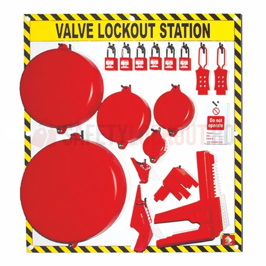 Stație LOTO cu umbră pentru valve, galben/negru, complet echipată — Stații LOTO cu umbră | Safety Lockout