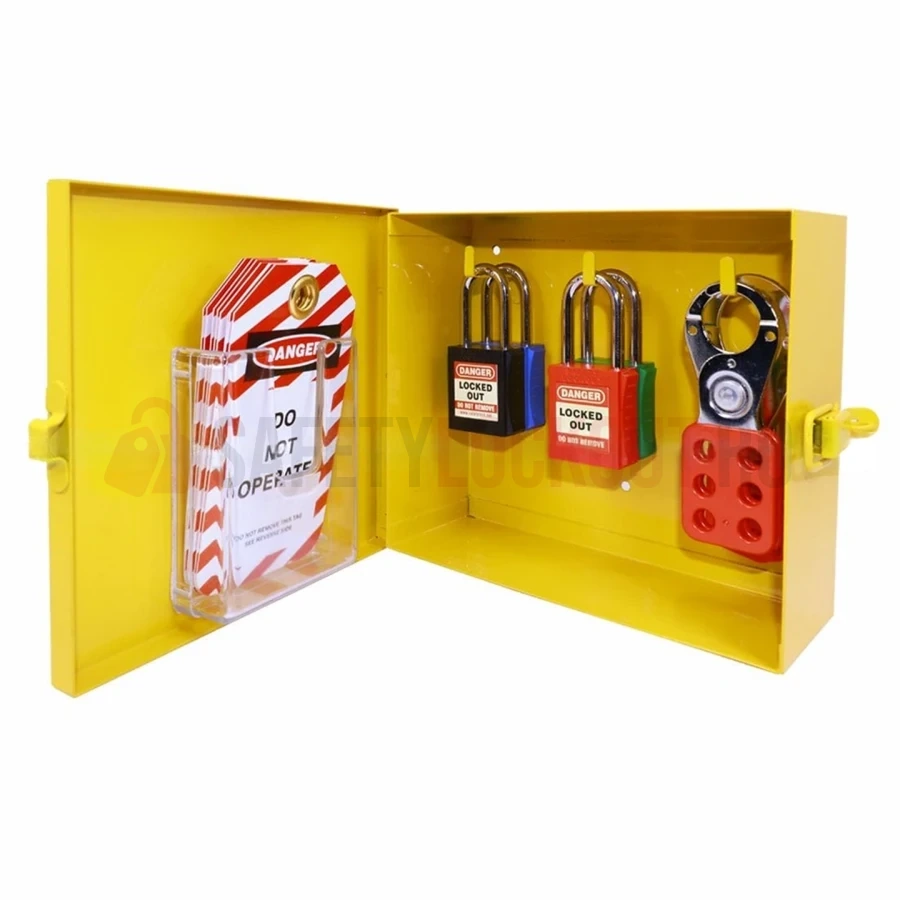 Dulap metalic galben LOTO pentru 4 lacăte — Stații LOTO | Safety Lockout