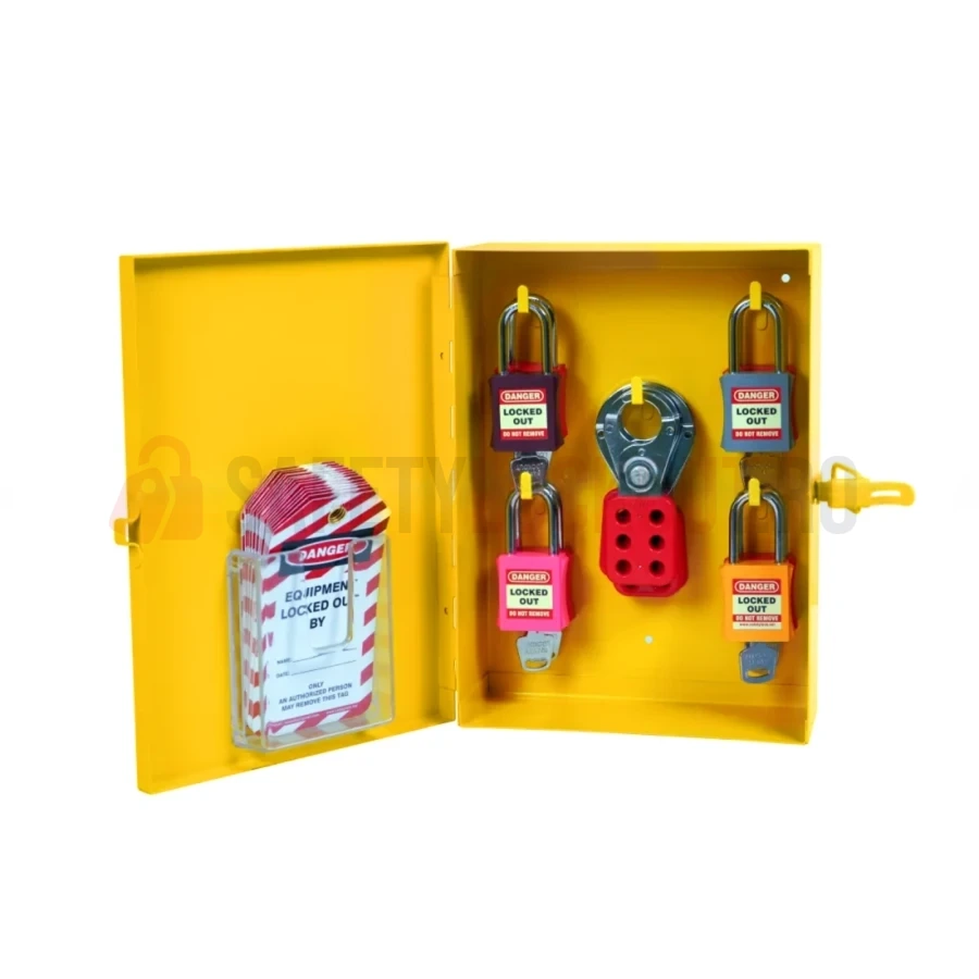 Dulap LOTO galben metalic pentru 8 lacăte, cu accesorii — Stații LOTO | Safety Lockout