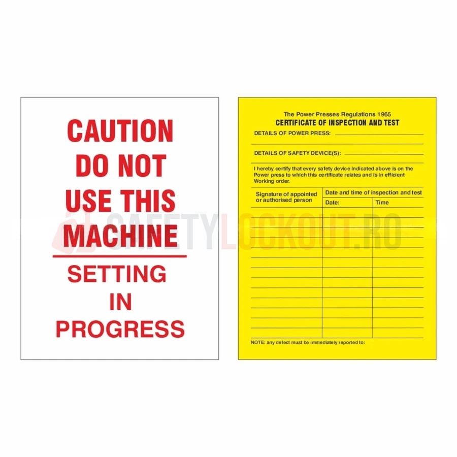 Etichete pentru schele, Certificat de Inspecție (pentru suport galben) — Suport și etichete de dimensiuni mari pentru schele | Safety Lockout