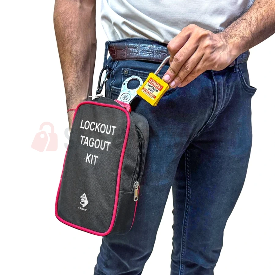 Geantă LOTO mică cu fermoar și carabină, negru/roșu — Genți și huse | Safety Lockout